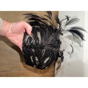 Black Feather Net Fascinator Hat Womens Vintage‎ Style Formal Occasion church